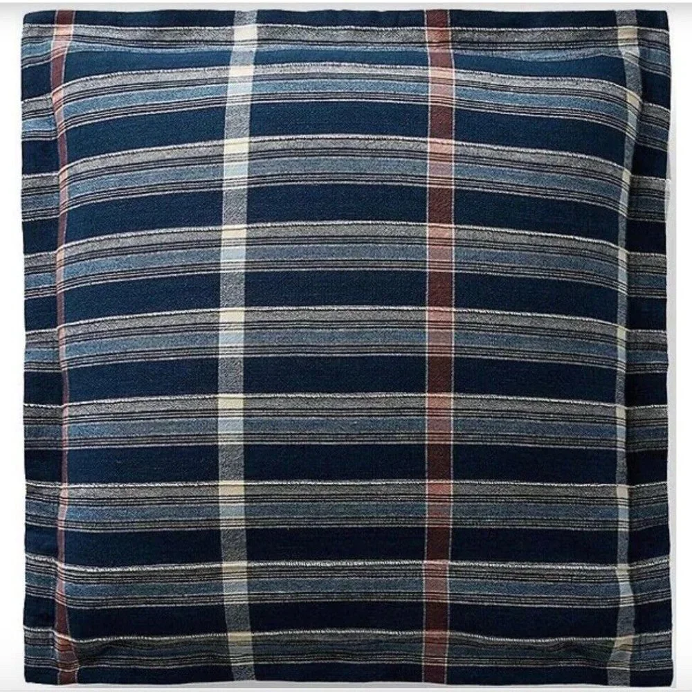 Ralph Lauren Indigo Traveler Rourke Blue Multi Linen Blend Euro Shams Set of 3